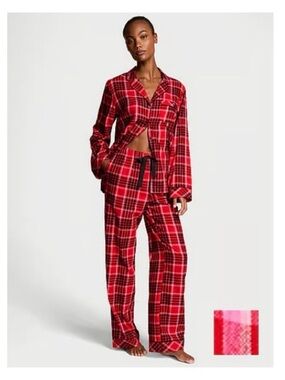 MSRP $69 Victoria's Secret Red Plaid Long-Sleeve Pajama Set NEW XXL